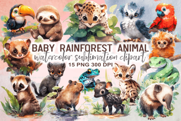 Baby Rainforest Animal Illustrations for Branding