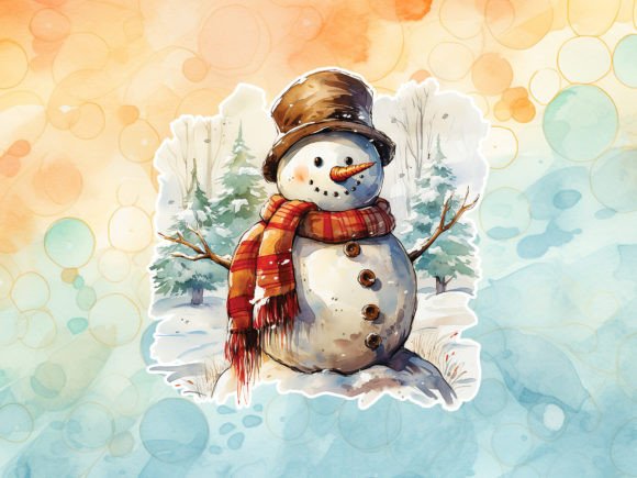 Beautiful Watercolour Snowman GraphicPNG Illustrations