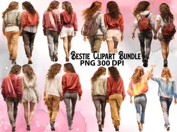 Bestie Watercolor Sublimation Clipart Illustrations