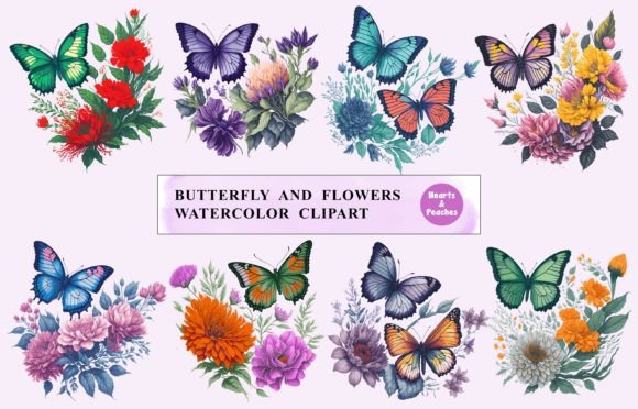 Butterfly and Flowers Watercolor Illustrations for Branding