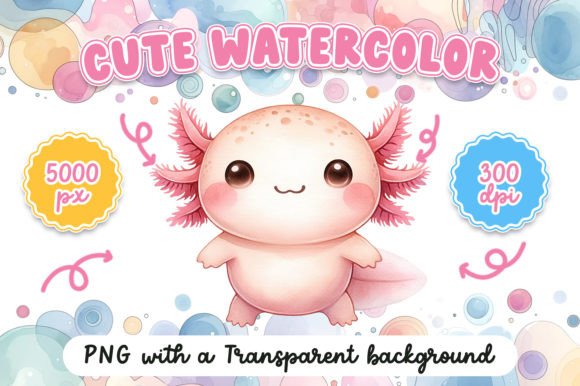 Cute Watercolor Axolotl Illustrations for Editorial Design