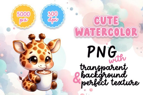 Cute Watercolor Giraffe with Hot Cocoa Illustrations