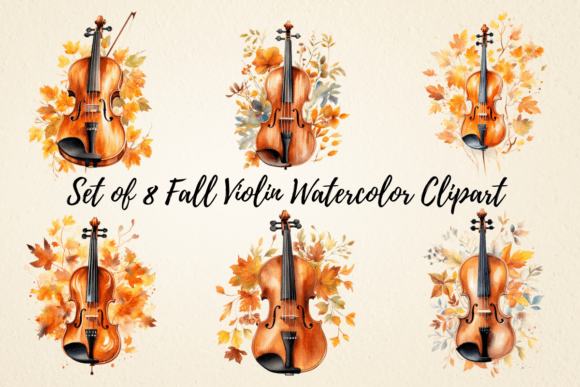 Fall Violin Watercolor Clipart: Illustrations for Sellers