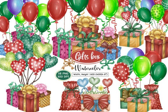 Gifts Box Watercolor Clipart for Embroidery