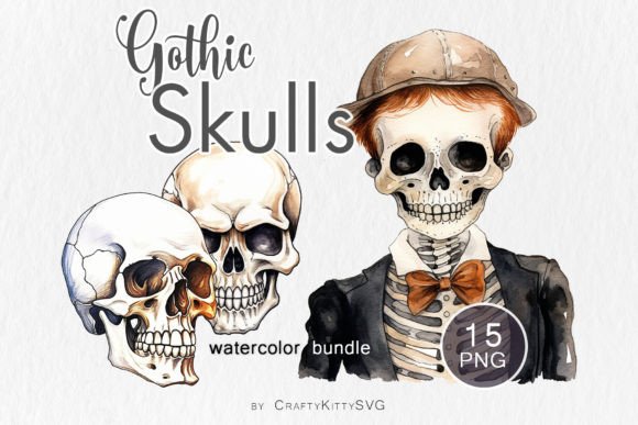 Gothic Skull Watercolor Clipart Bundle: Illustrations Review