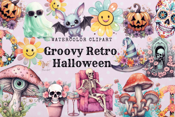 Groovy Retro Halloween Watercolor Illustrations Review