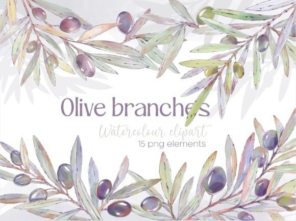 Olive Branches Watercolor Clipart for Embroidery