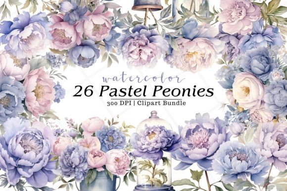 Pastel Peony Watercolor Clipart for Illustrations