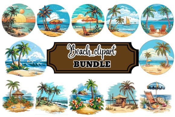 Summer Beach Watercolor Clipart Illustrations