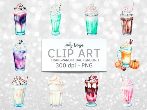 Sweet Watercolor Milkshake Clipart: Editorial Illustrations