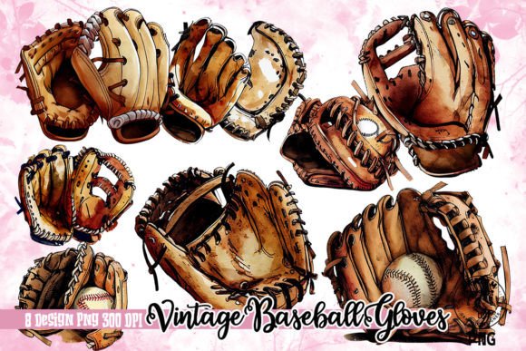 Vintage Baseball Gloves Watercolor Illustrations for Branding