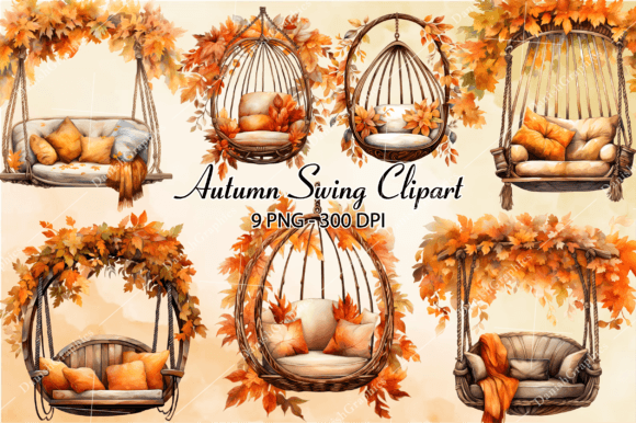 Watercolor Autumn Swing Clipart for Illustrations