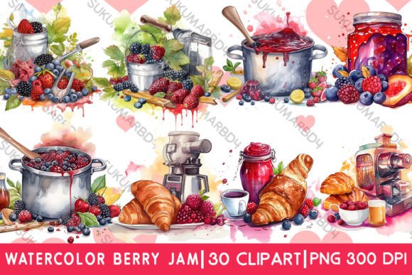 Watercolor Berry Jam Clipart: Illustrations for Branding