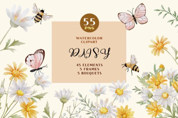 Watercolor Daisy Flower Set Illustrations for Crafters