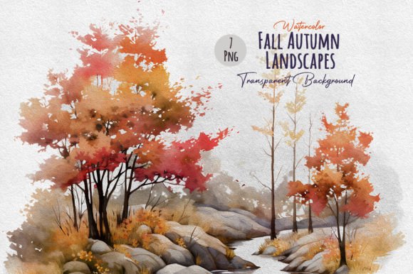 Watercolor Fall Autumn Landscape Illustrations