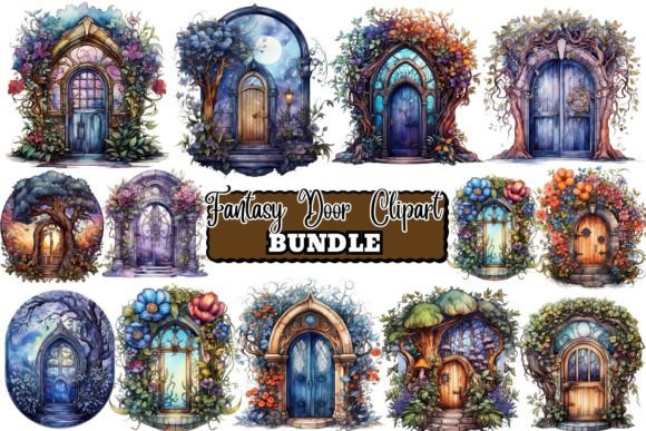 Watercolor Fantasy Doors Clipart: Illustrations for Branding