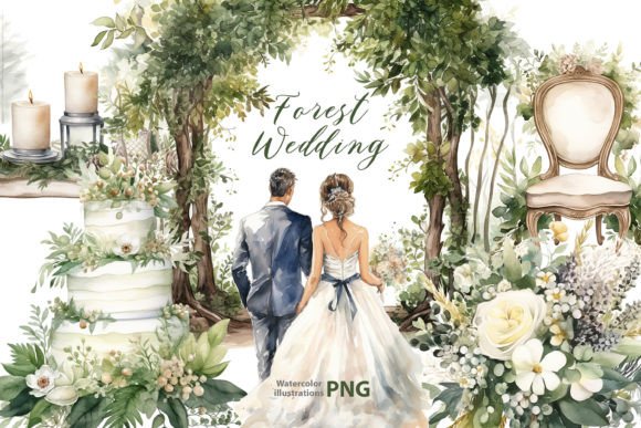 Watercolor Forest Wedding Clipart Illustrations