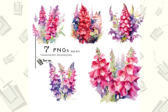Watercolor Foxglove Clipart for Embroidery