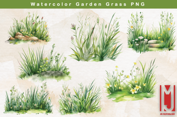 Watercolor Garden Grass Illustrations for Branding