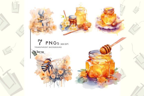 Watercolor Honey Clipart: Illustrations for Branding