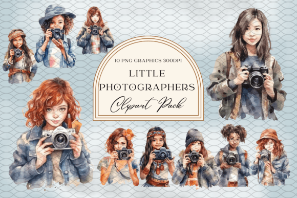 Watercolor Little Photographers Clipart Illustrations