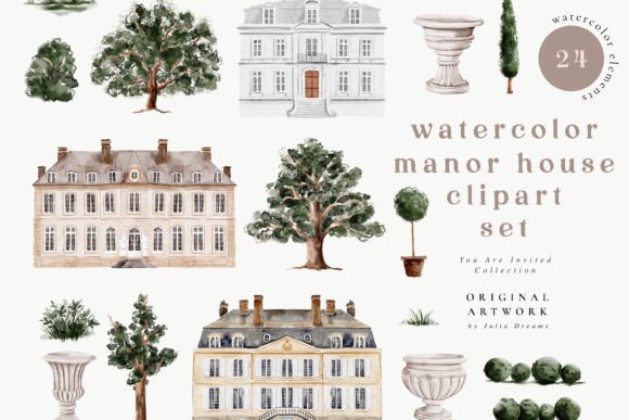 Watercolor Manor House Digital Clipart Review