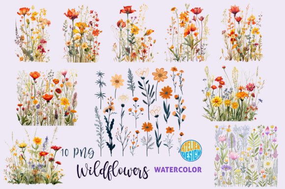 Watercolor Meadow Flowers Clipart PNG Review