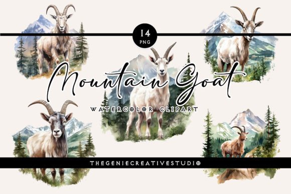 Watercolor Mountain Goat PNG Clipart for Illustrations