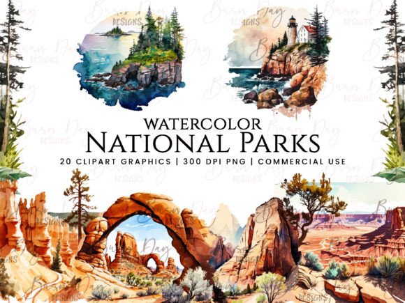 Watercolor National Parks Clipart Bundle Illustrations