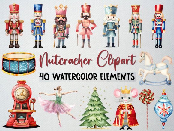 Watercolor Nutcracker Clipart Set, 40 PNG Review
