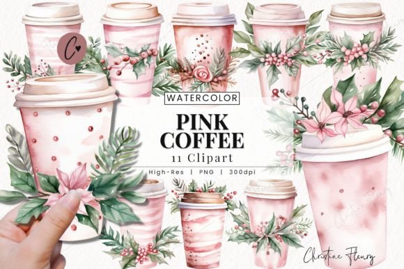 Watercolor Pink Coffee Clipart: Illustrations for Crafters