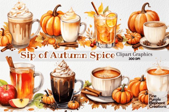 Watercolor Pumpkin Spice Fall Coffee Illustrations
