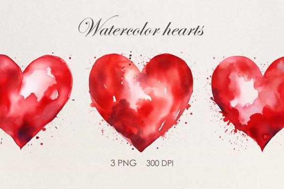 Watercolor Red Hearts Illustrations for Editorial Design