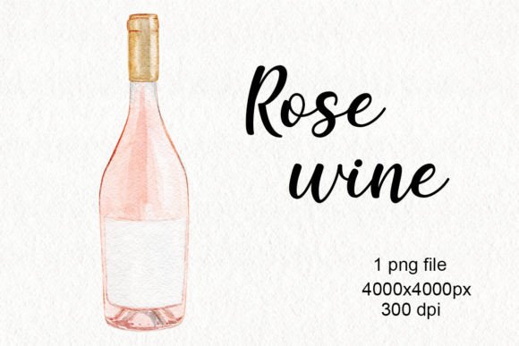 Watercolor Rose Wine Bottle Png for Editorial Illustrations