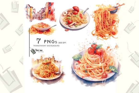 Watercolor Spaghetti Clipart Sublimation Illustrations
