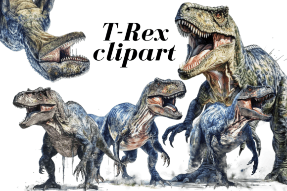 Watercolor T-Rex Clipart: Illustrations for Digital Products
