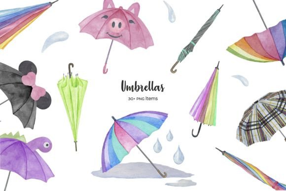 Watercolor Umbrella Clipart 30 PNG Illustrations Review
