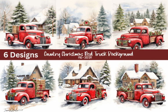 Watercolor Vintage Red Truck Illustrations for Blogs