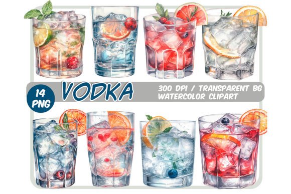 Watercolor Vodka Cocktails Illustrations Review