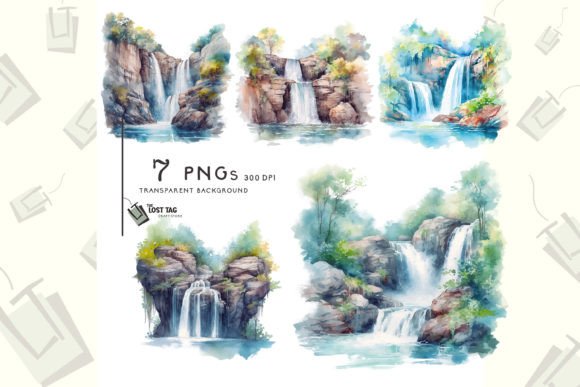 Watercolor Waterfalls Clipart Bundle Png Illustrations