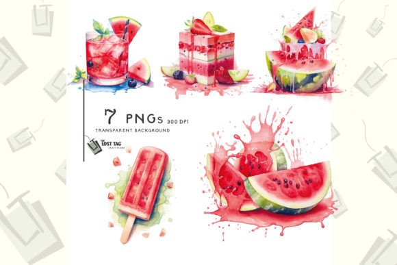 Watercolor Watermelon Clipart Bundle Pod Illustrations