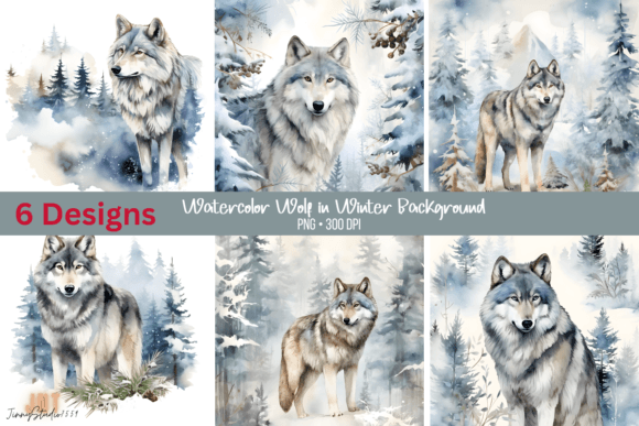 Watercolor Wolf in Winter Background Illustrations Review