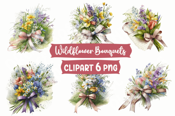 Wildflower Bouquets Watercolor Clipart Illustrations