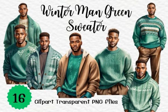 Winter Man Green Sweater Watercolor Illustrations